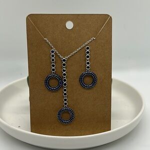Rhodium and Blue Circle Necklace and Earring Set No Bag No Tag Never Worn